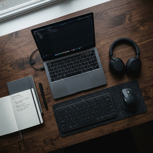 Notebook e setup tecnológico moderno